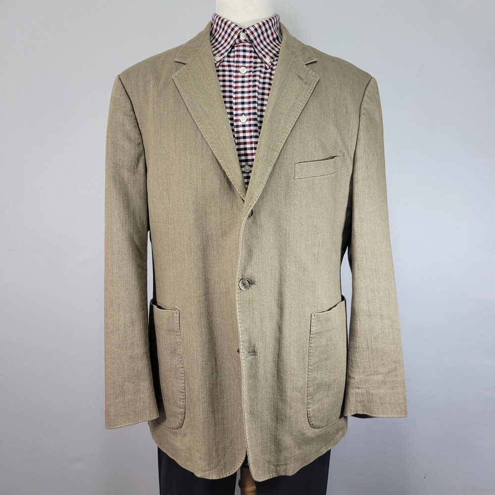 Johnston Murphy Men's Sport Coat Blazer‎ Three Button Tan Cotton Spandex Size XL